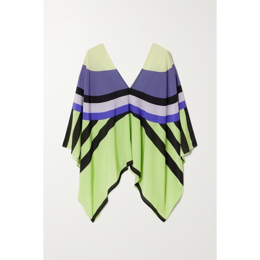 Ador Satin VNeck Geometric Print Poncho Blouse & Wide Leg Pant 2pc Set Small NWT - Picture 4 of 6